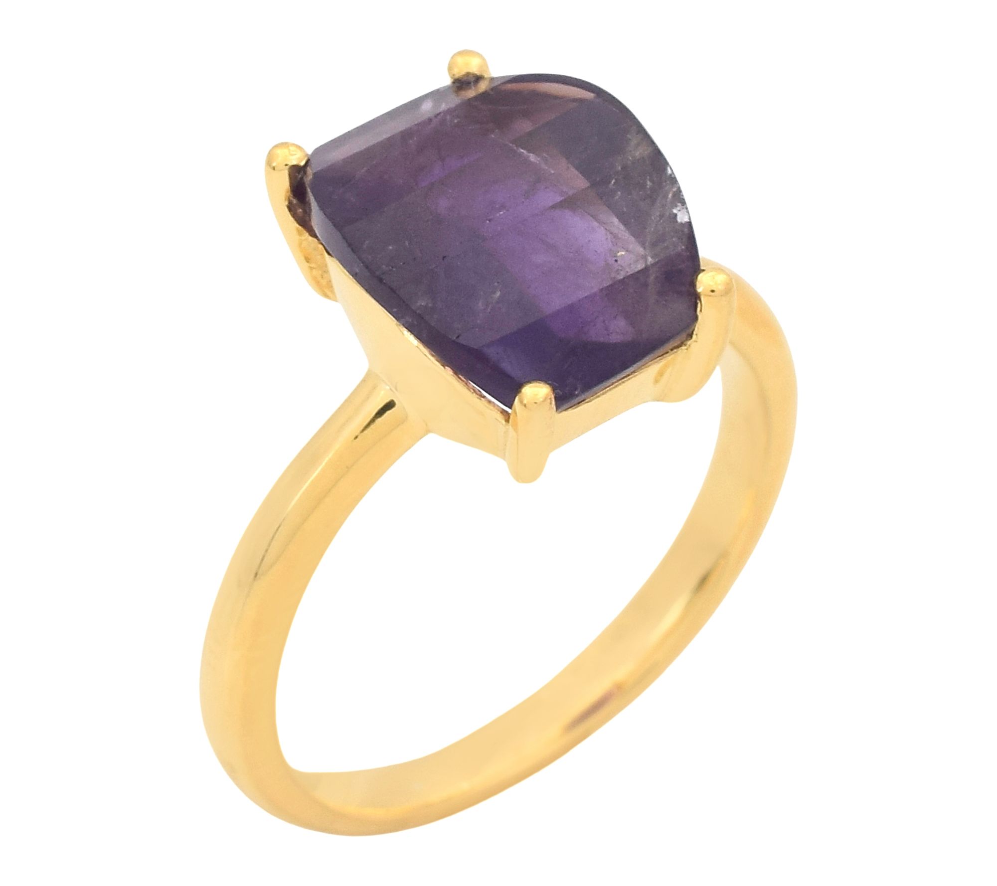 Affinity Gems Fancy Cut Amethyst Solitaire Ring, 14K Plated