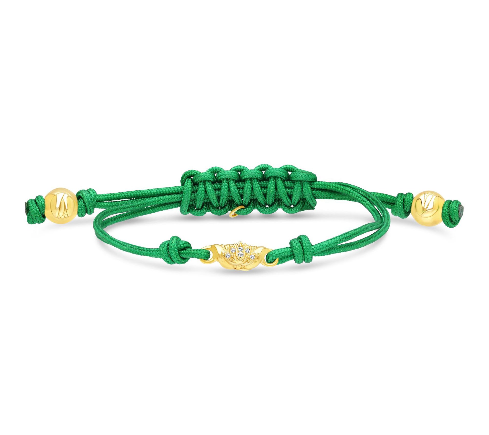 Goddaughters 14K Clad White Topaz Lotus Green Cord Bracelet