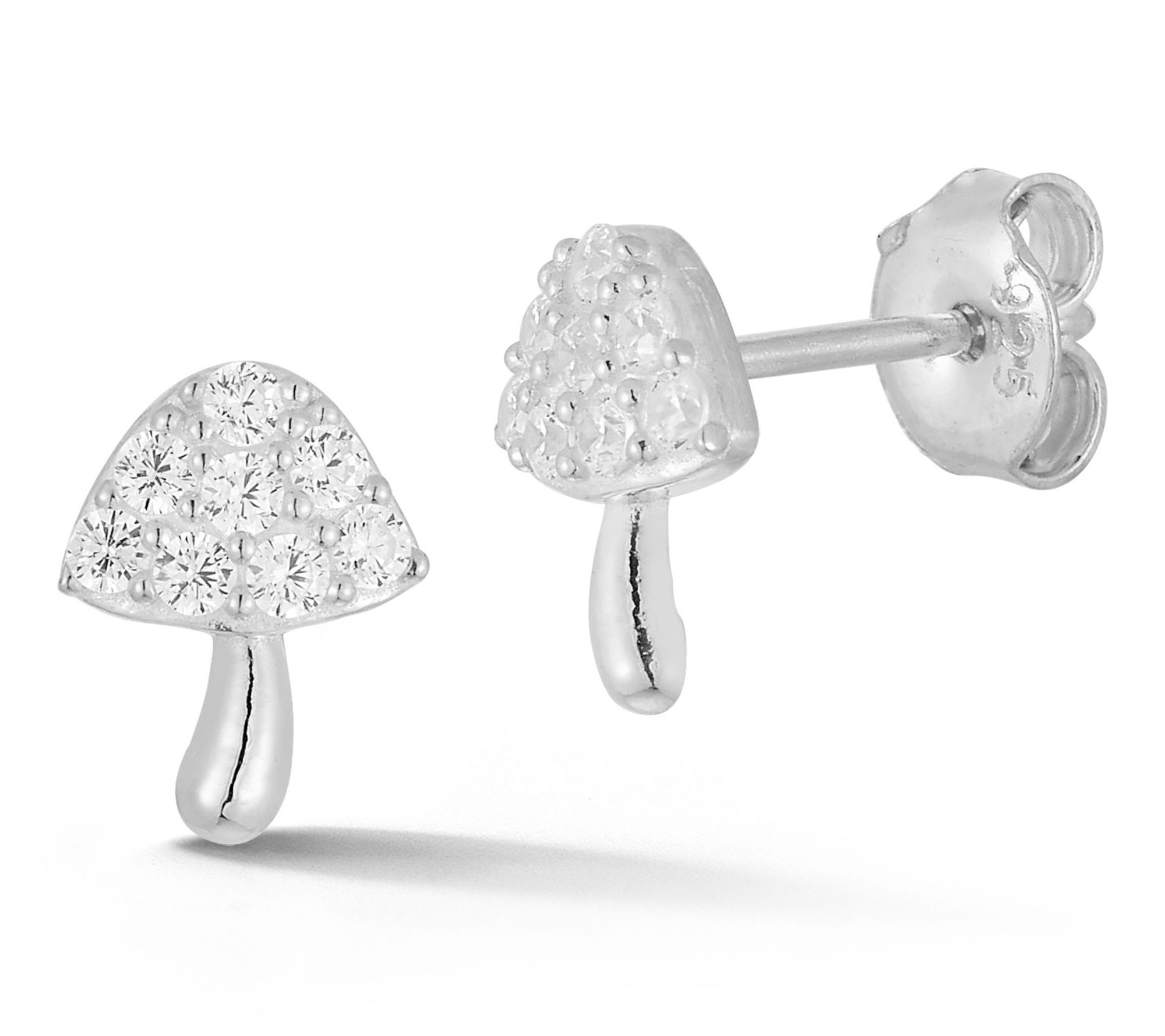 Sterlina Silver Dainty Pave Mushroom Stud Earrings, Sterling