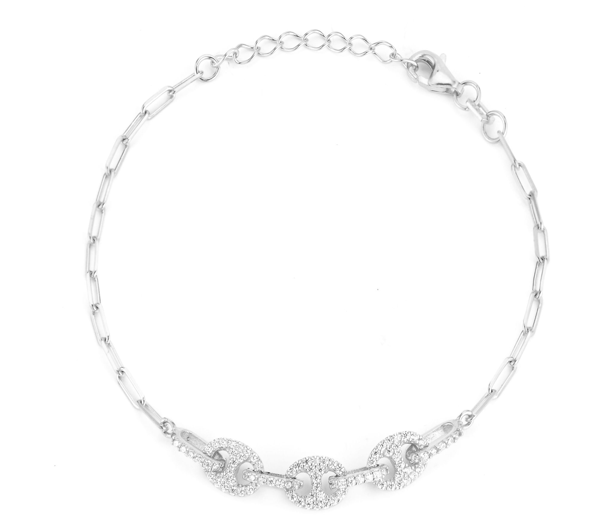 Sterlina Silver Pave Triple Mariner Bracelet, Sterling