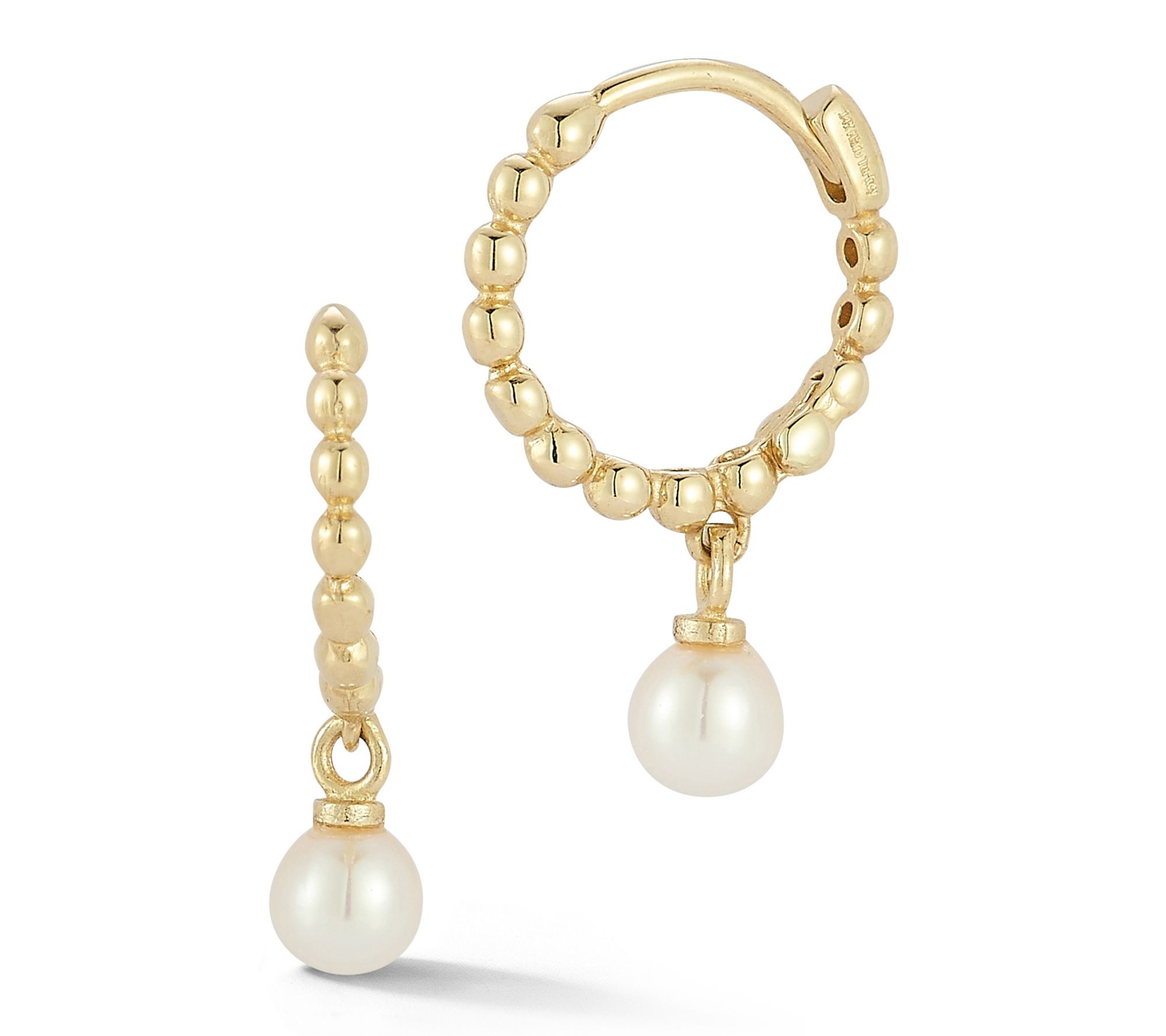 Luminosa Gold C ultured Pearl C harm Beaded Hoo p Earrings, 14K