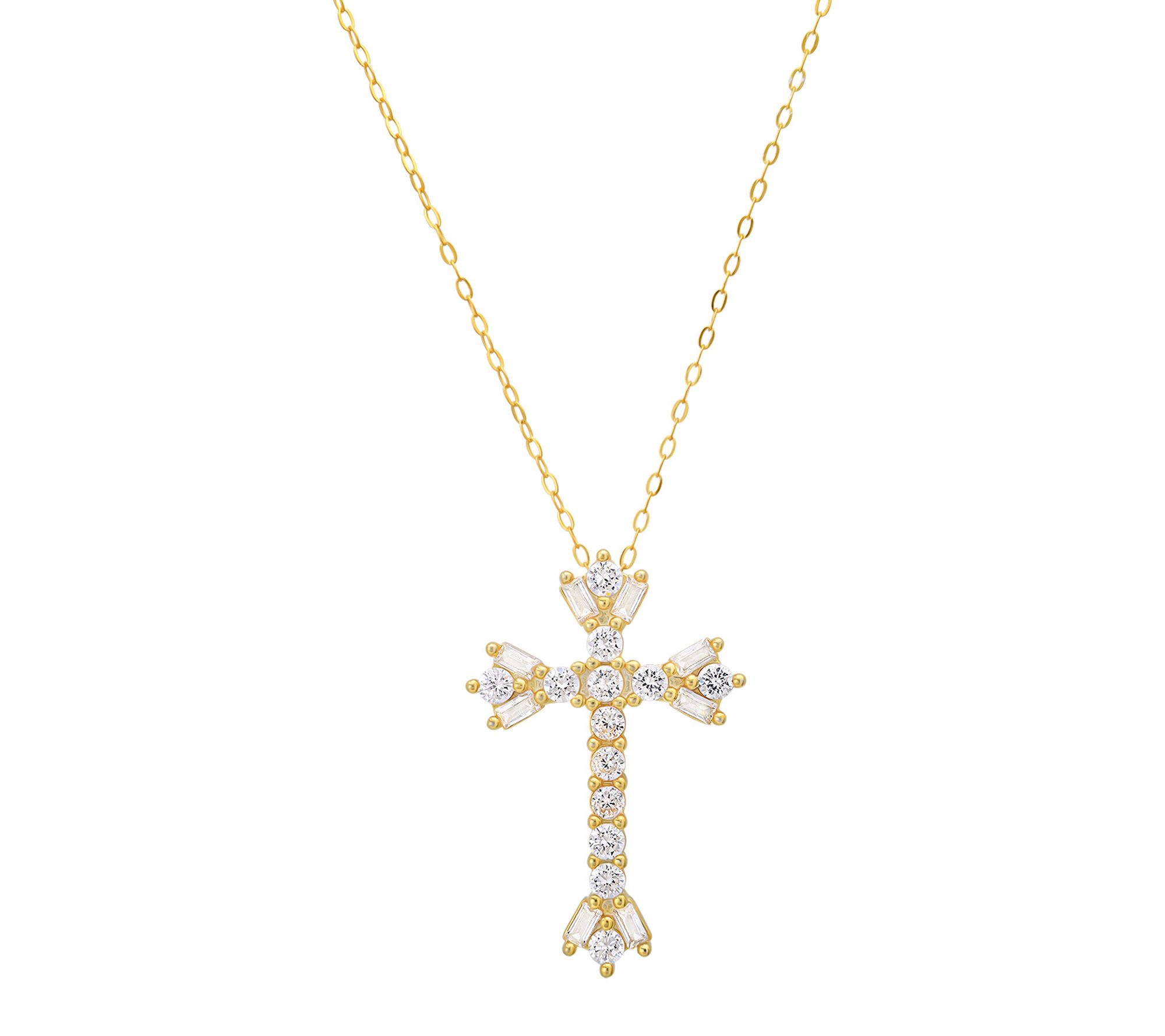 Diamonique Vintage Floral Cross Pendant w/ Chain, Sterling