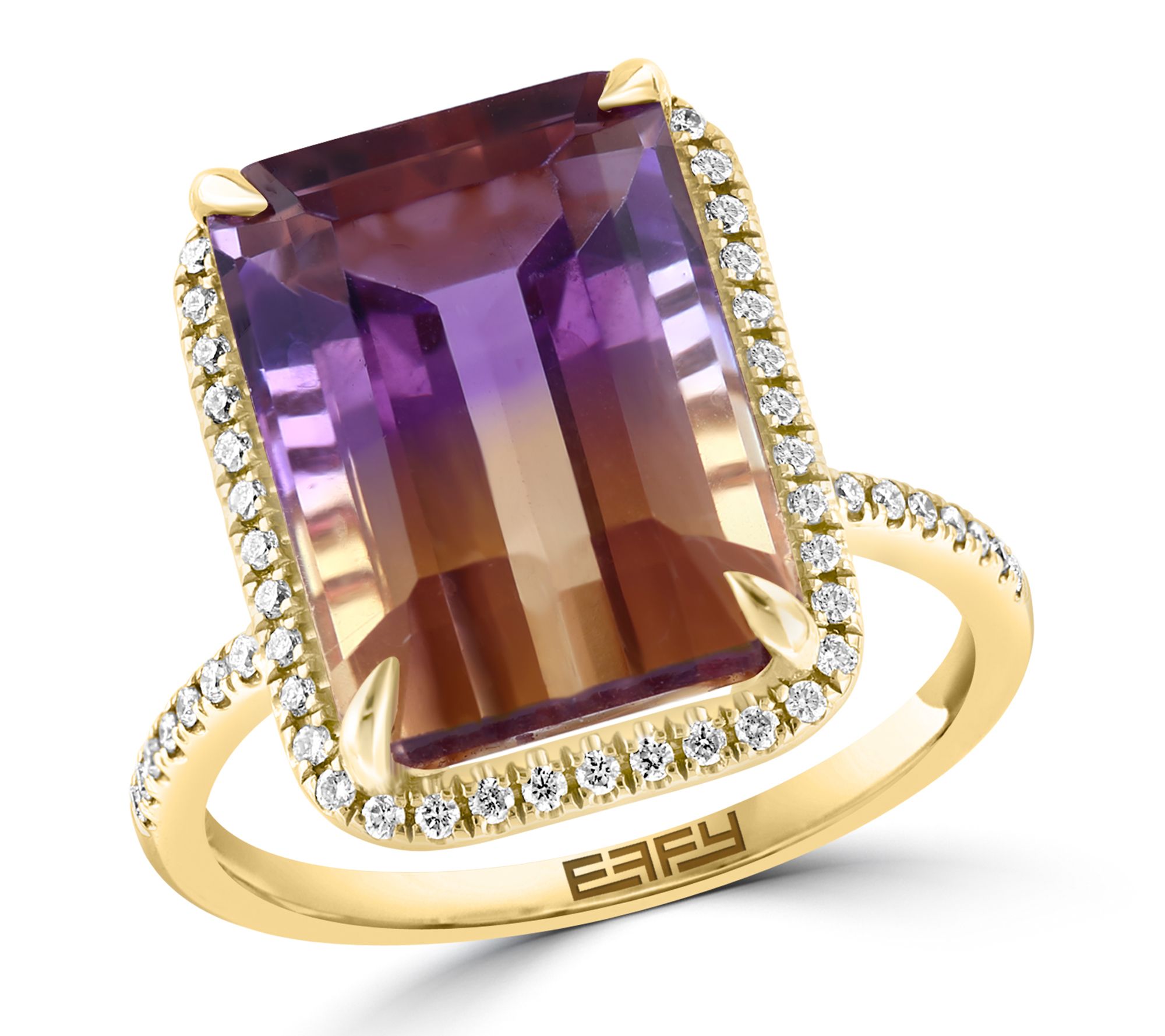 Effy Emerald Cut Ametrine & Diamond Halo Ring,14K Gold
