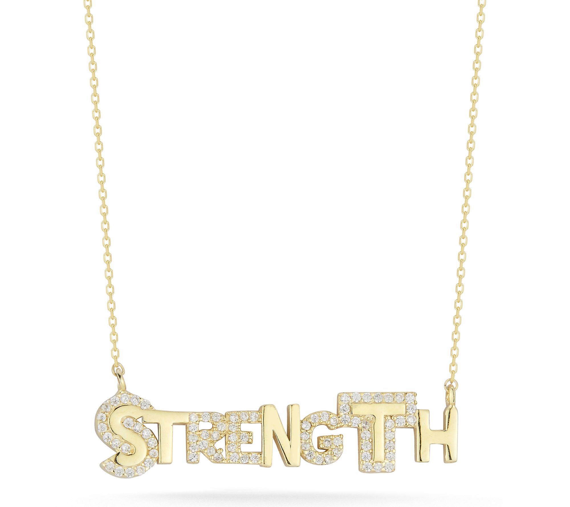 Sterlina Silver Pave Strength Necklace, Sterling