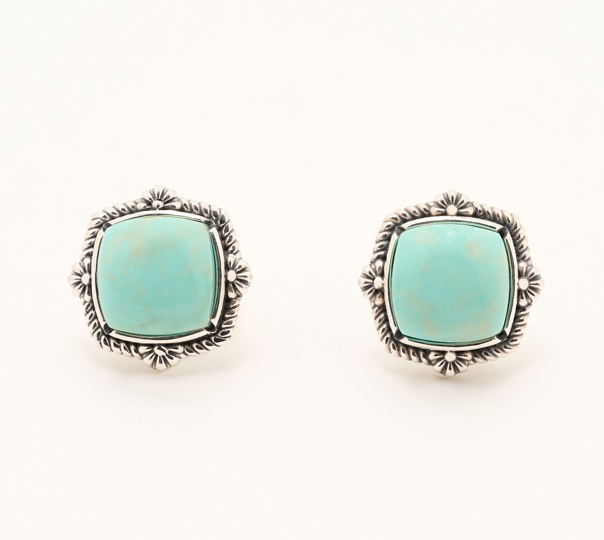 American West Sterling Silver Cushion Turquoise Stud Earrings
