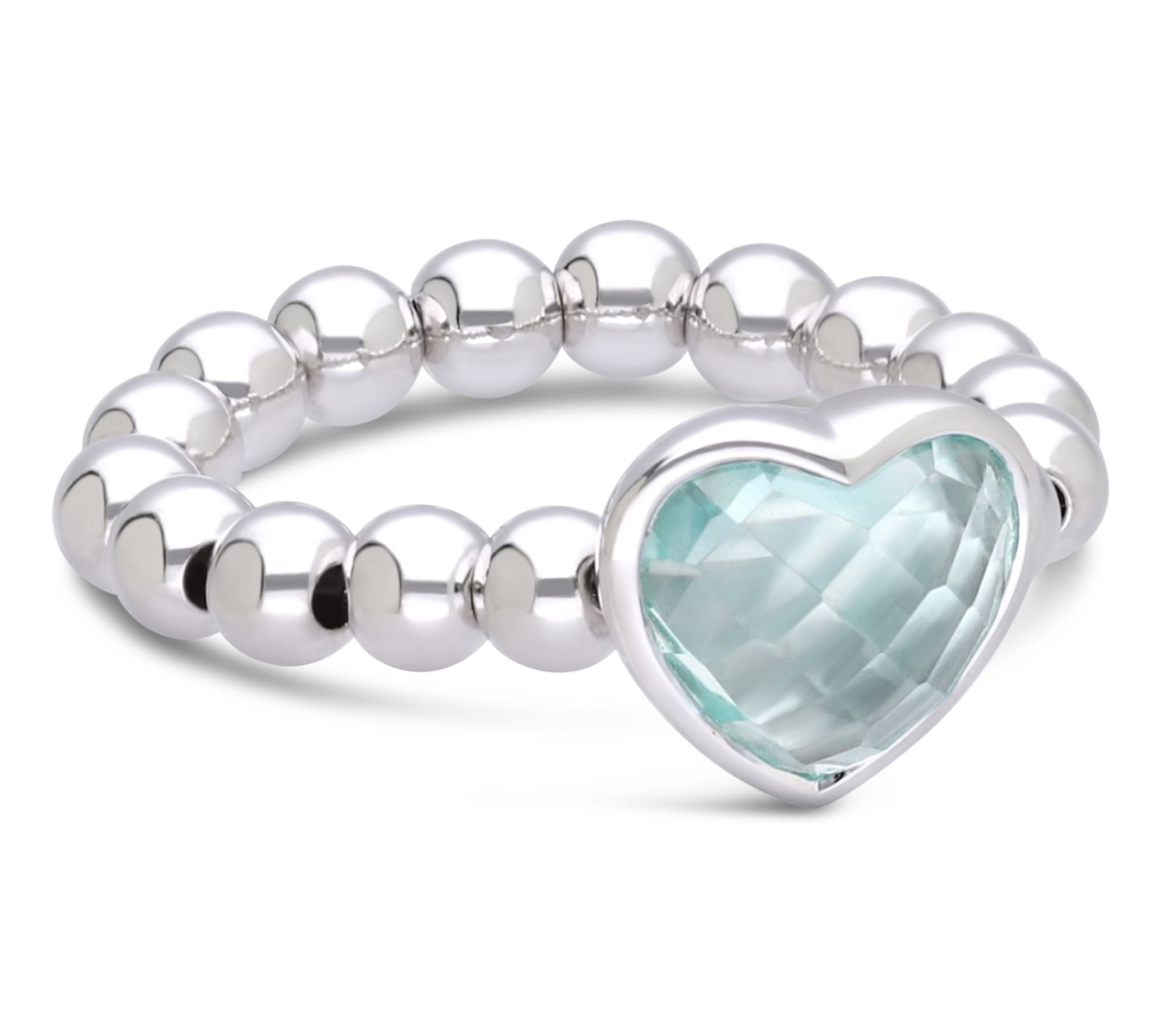 Elyse Ryan Sterling Silver Blue Topaz Heart Beaded Ring