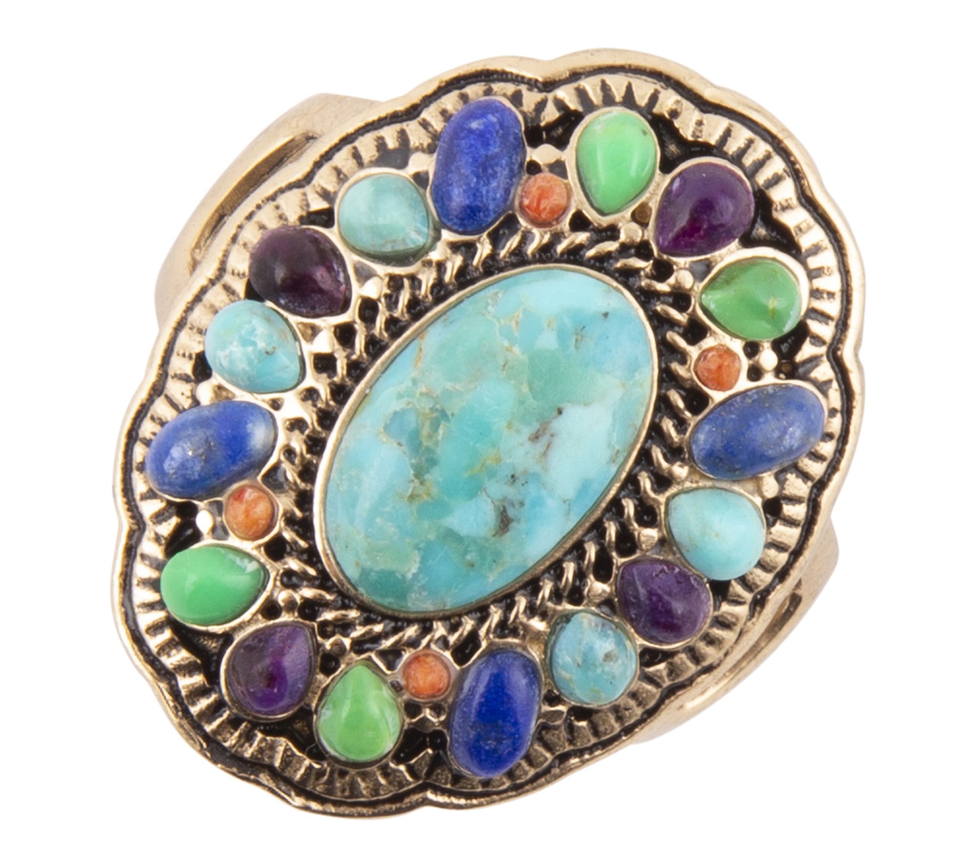 Barse Artisan Crafted Concho Multi-Gemstone Statement Ring