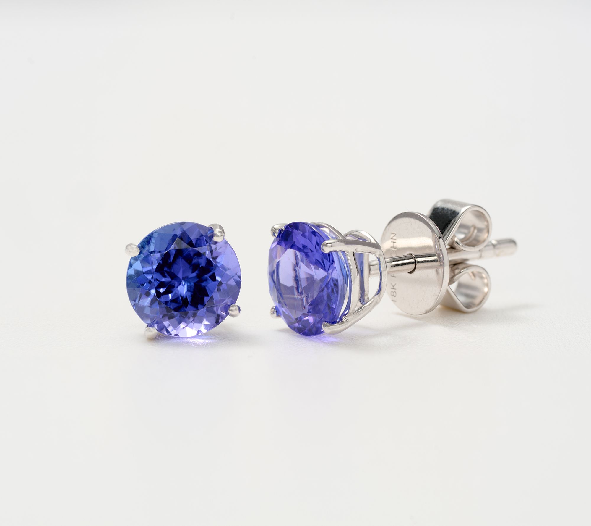 Pure Tanzanite by Jeff Moseley 2 cttw Round 4 Prong Stud Earring, 18K