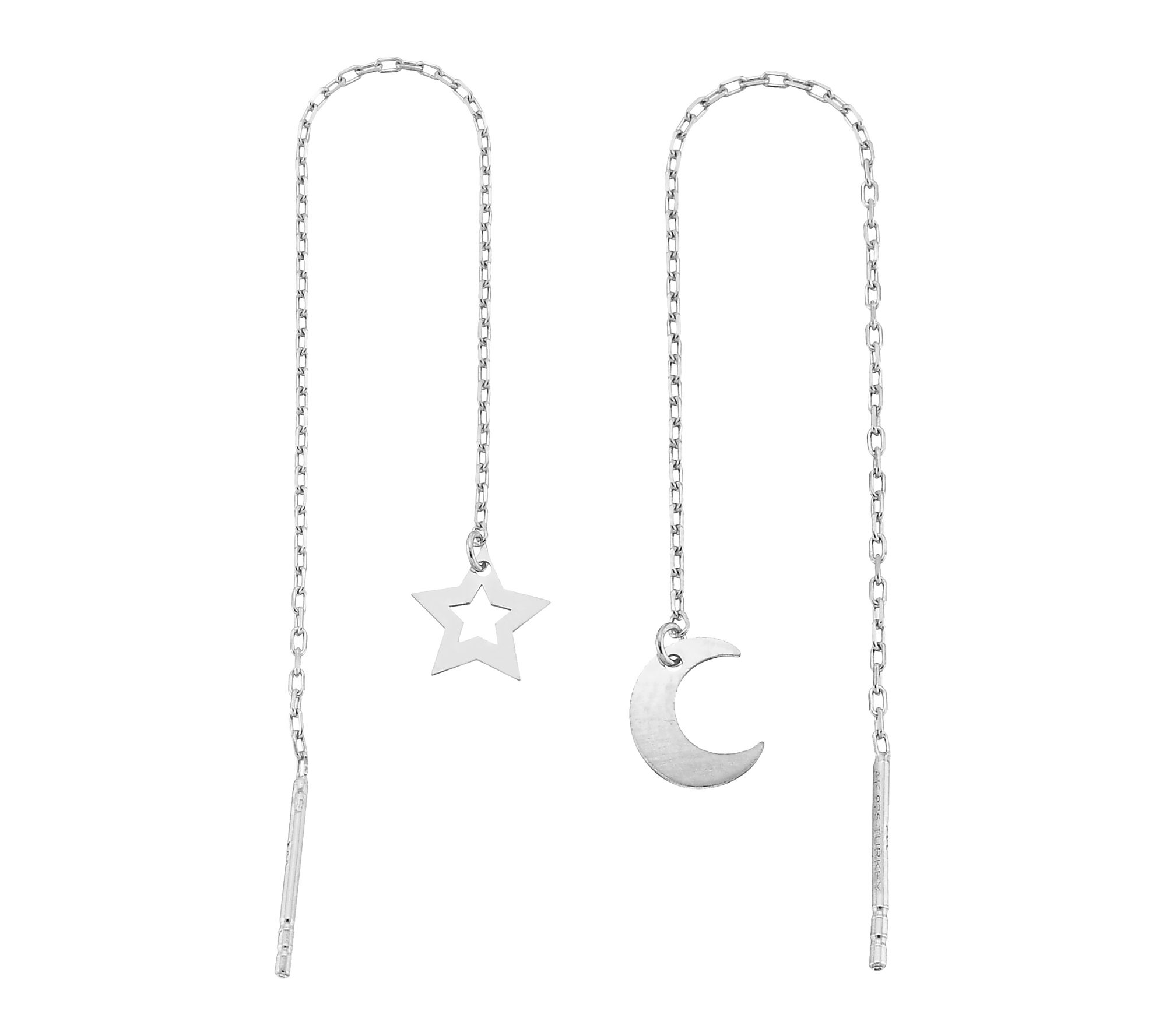 Silver Style Moon & Star Threader Earrings, Sterling
