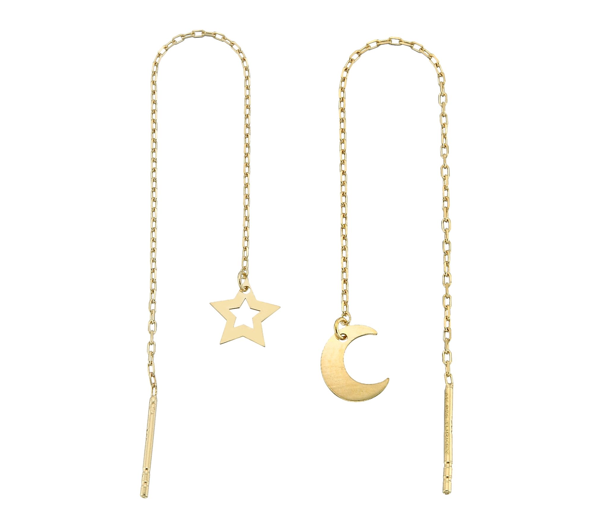 Silver Style Moon & Star Threader Earrings, Sterling