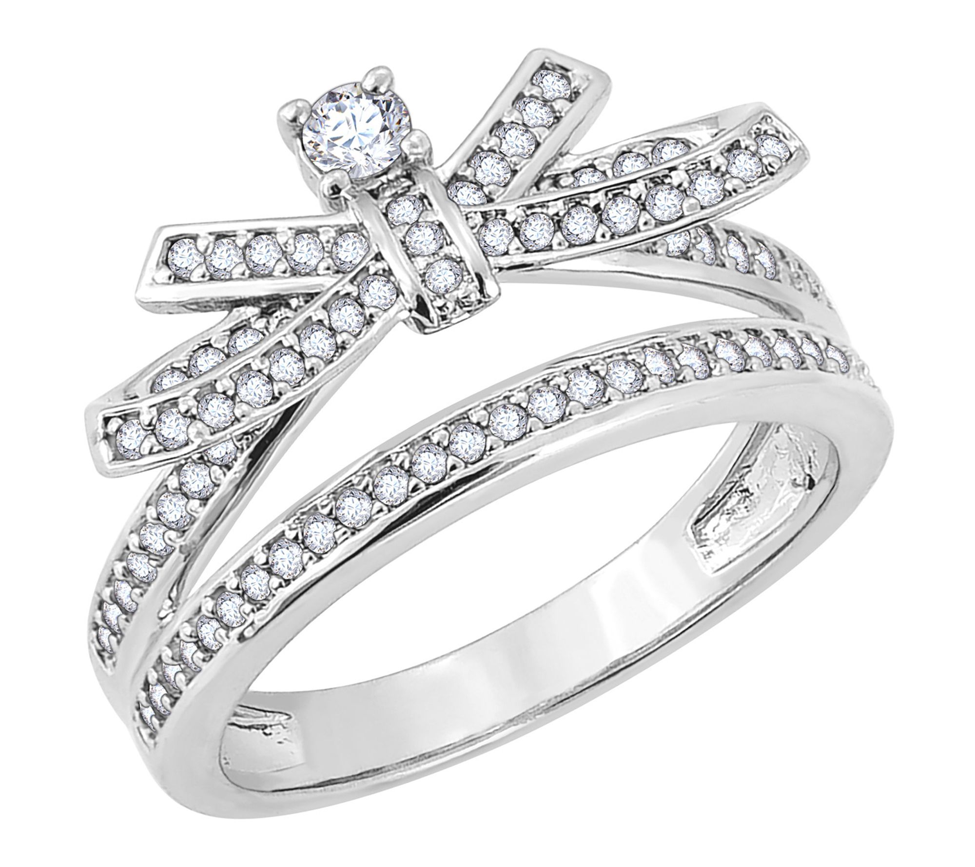 Diamonique Round Cut Bow Ring, Sterling silver