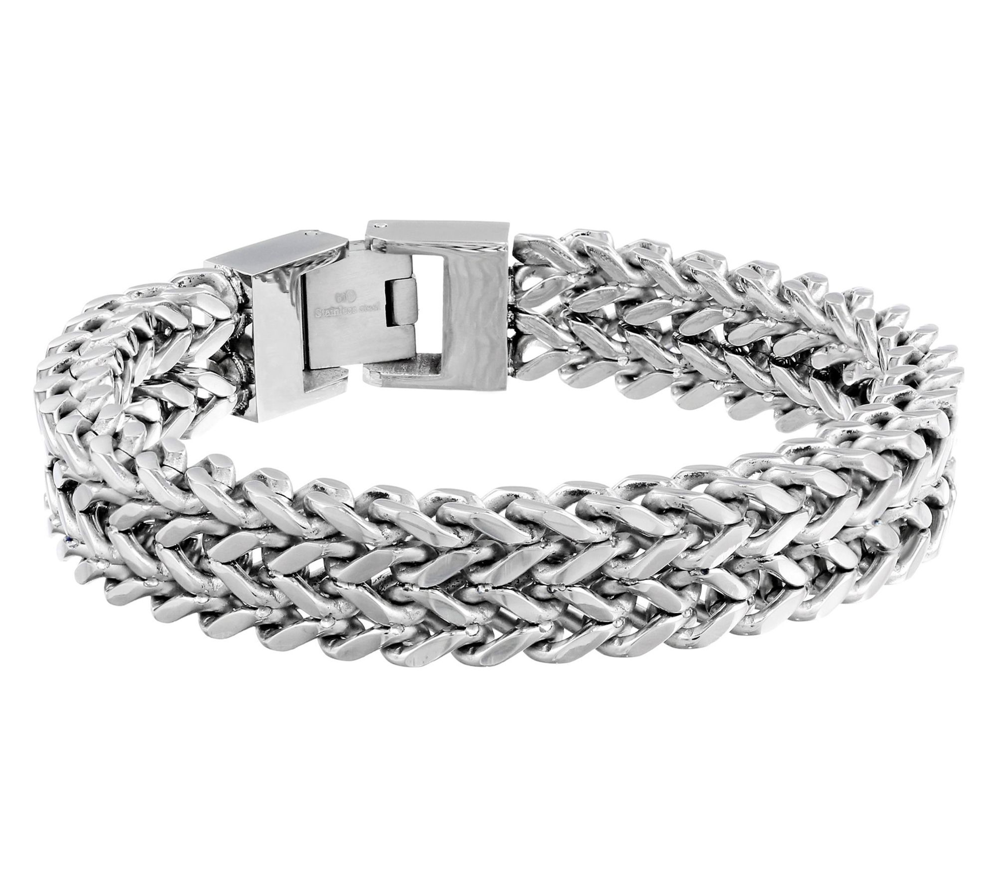 LYNX Men's Stai nless Steel Dou ble Strand Whea t Chain Bracele