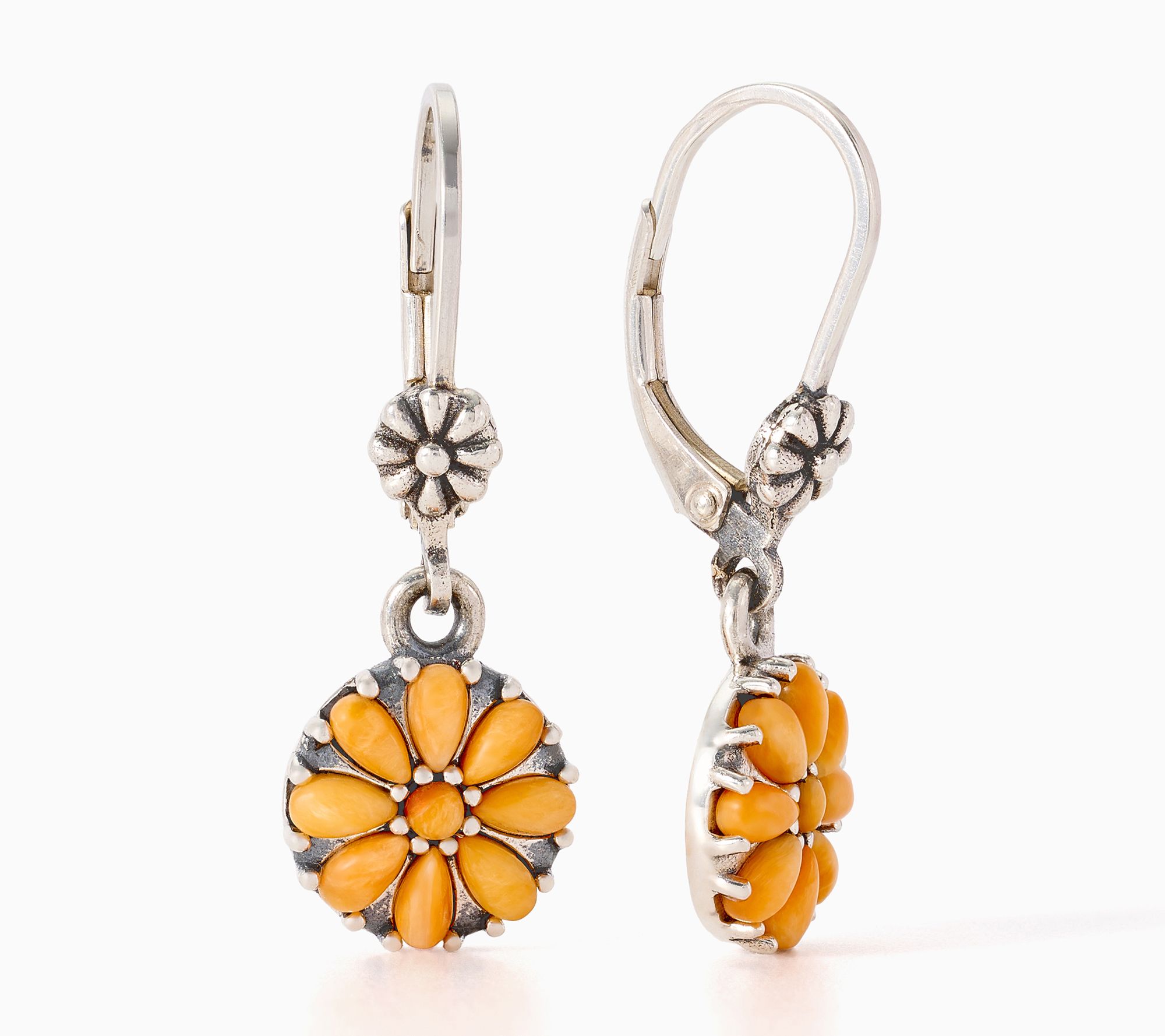 American West Sterling Silver Gemstone Concha Flower Earring