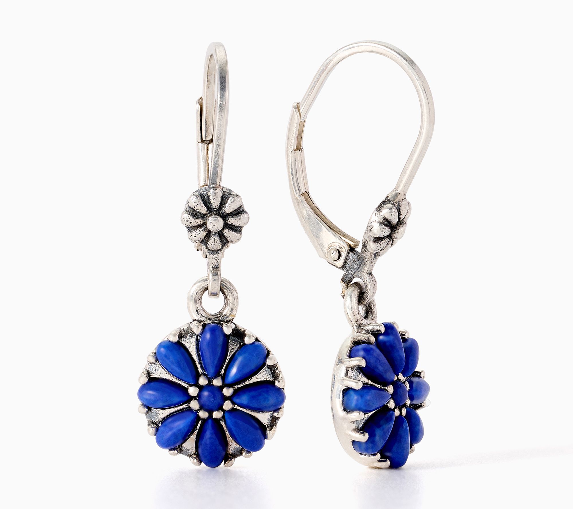 American West Sterling Silver Gemstone Concha Flower Earring