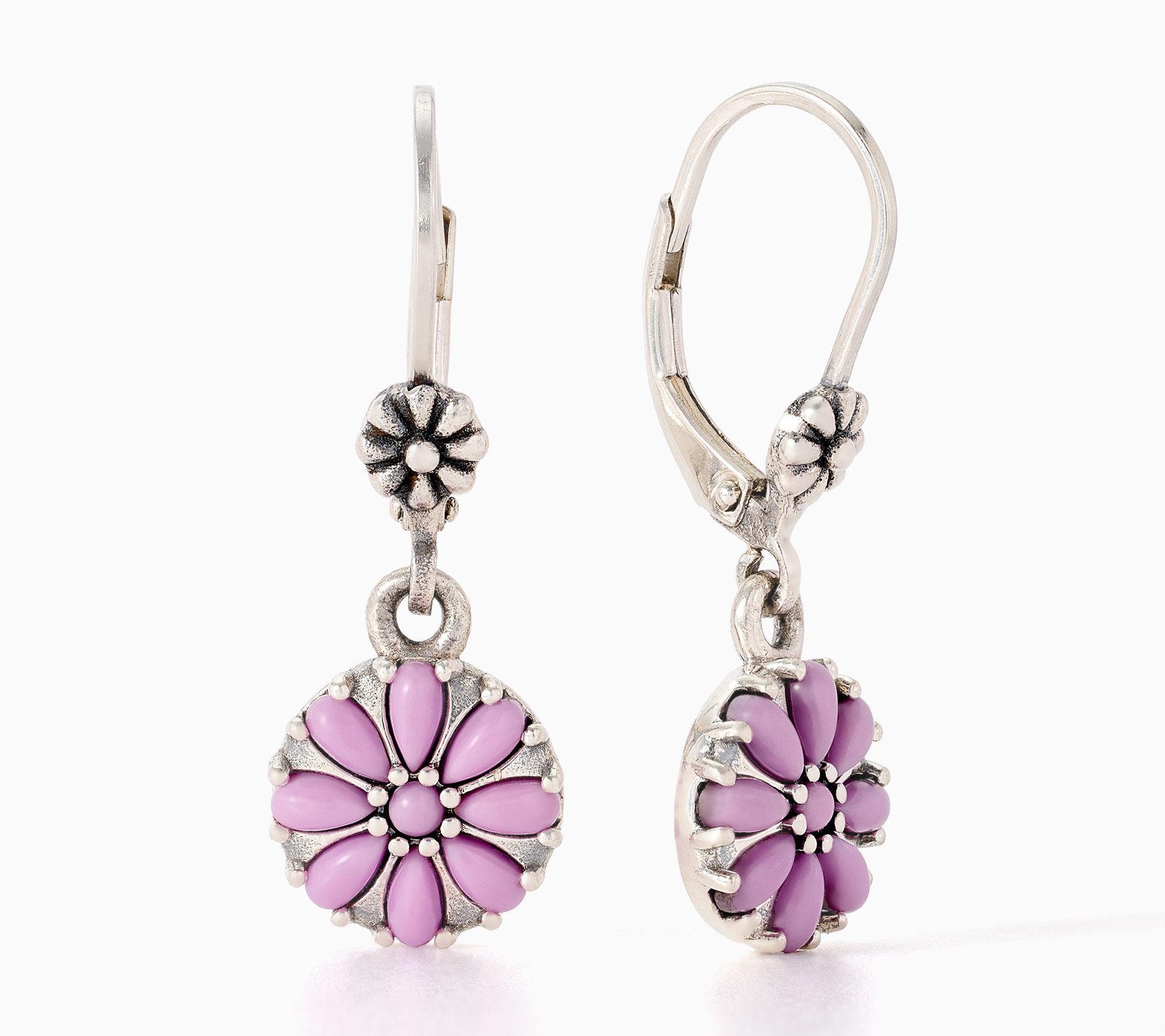 American West Sterling Silver Gemstone Concha Flower Earring