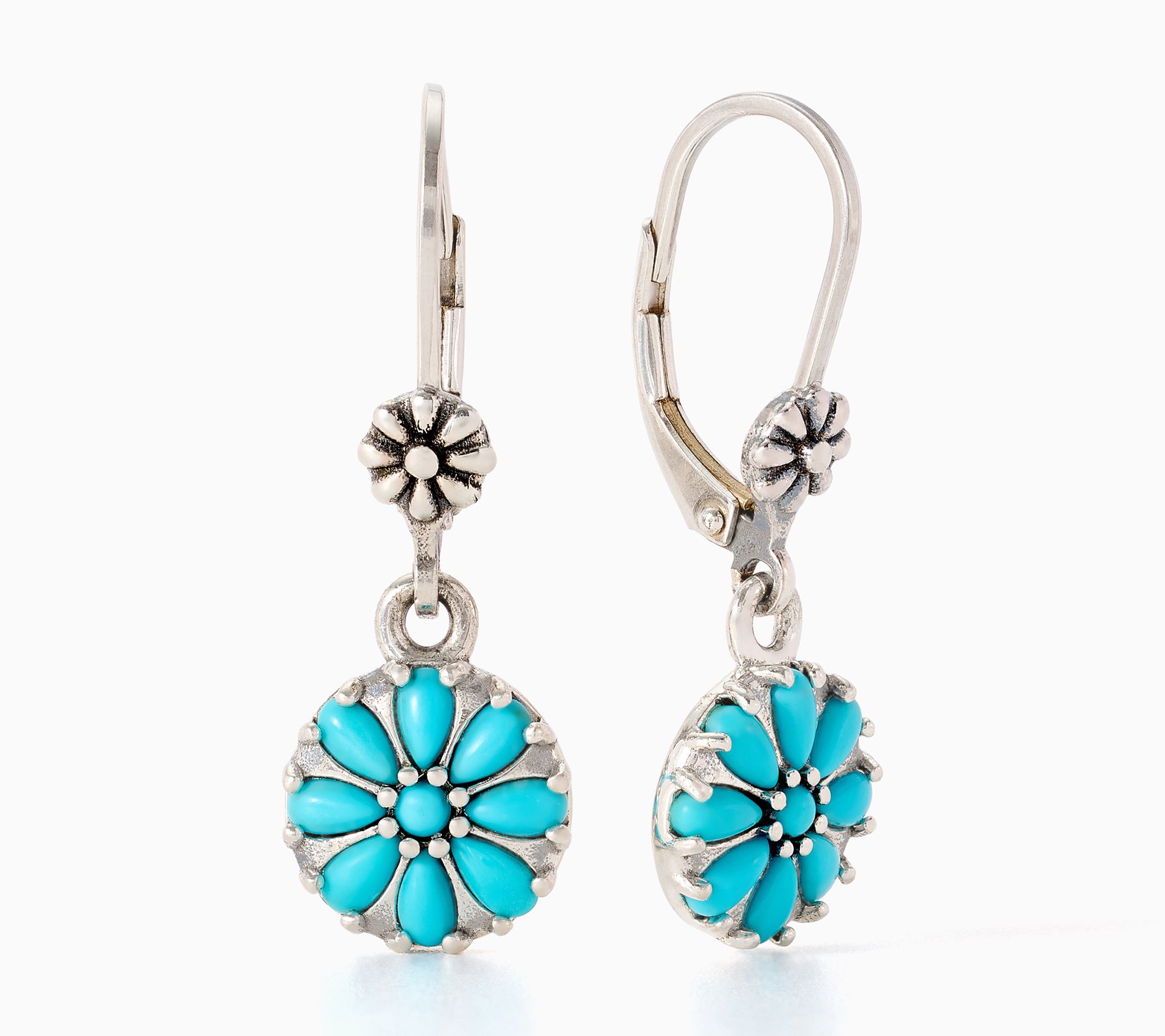 American West Sterling Silver Gemstone Concha Flower Earring