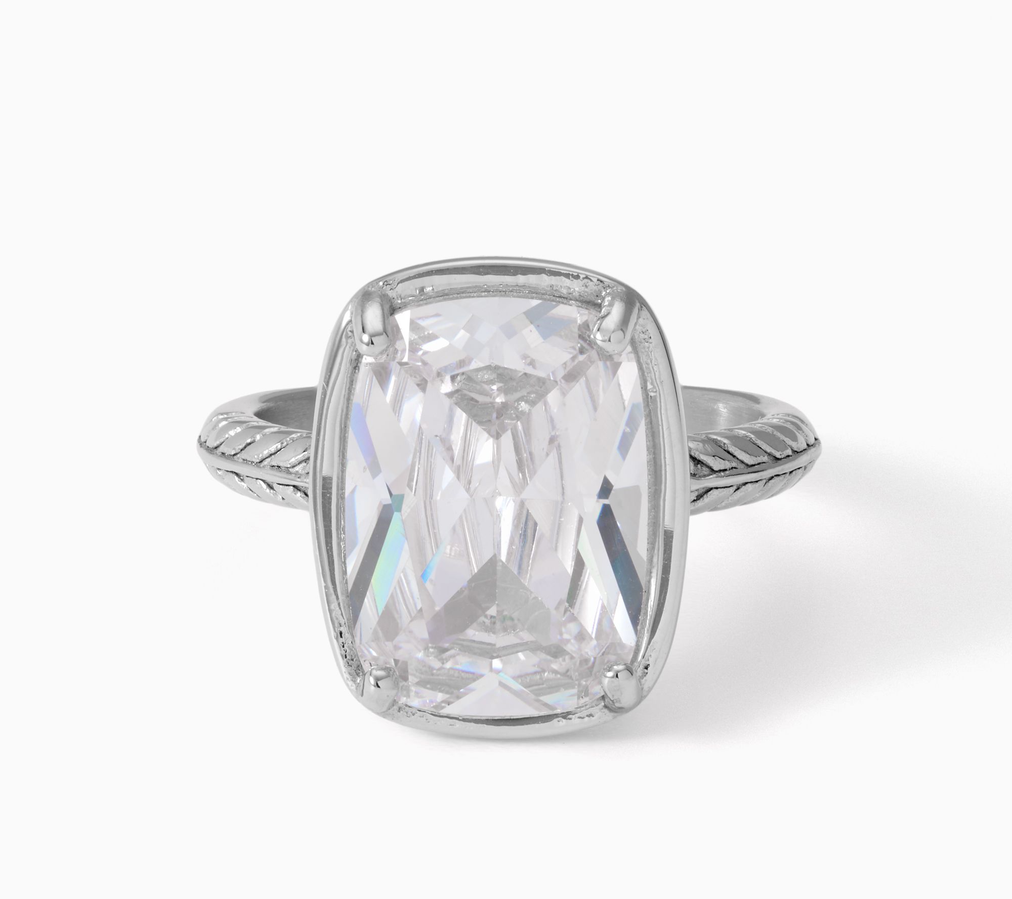 Steel by Diamonique Textured Band Cocktail Ring