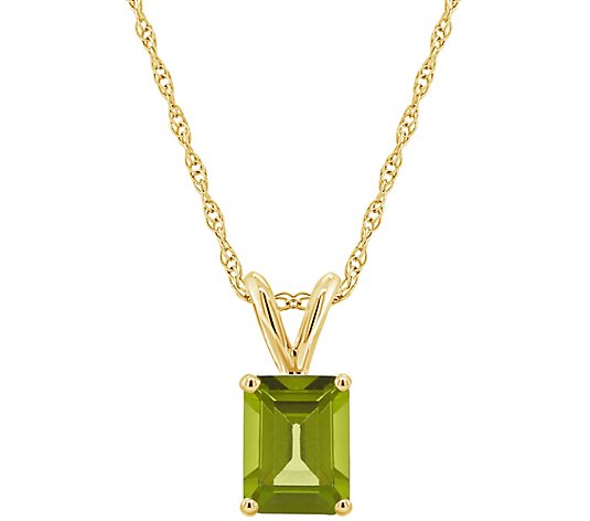 14K Emerald-Cut 1.50 cttw Peridot Pendant w/ Chain