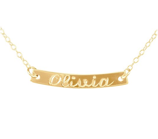 14K Gold-Plated Personalized Engraved Curved Bar Name Necklace
