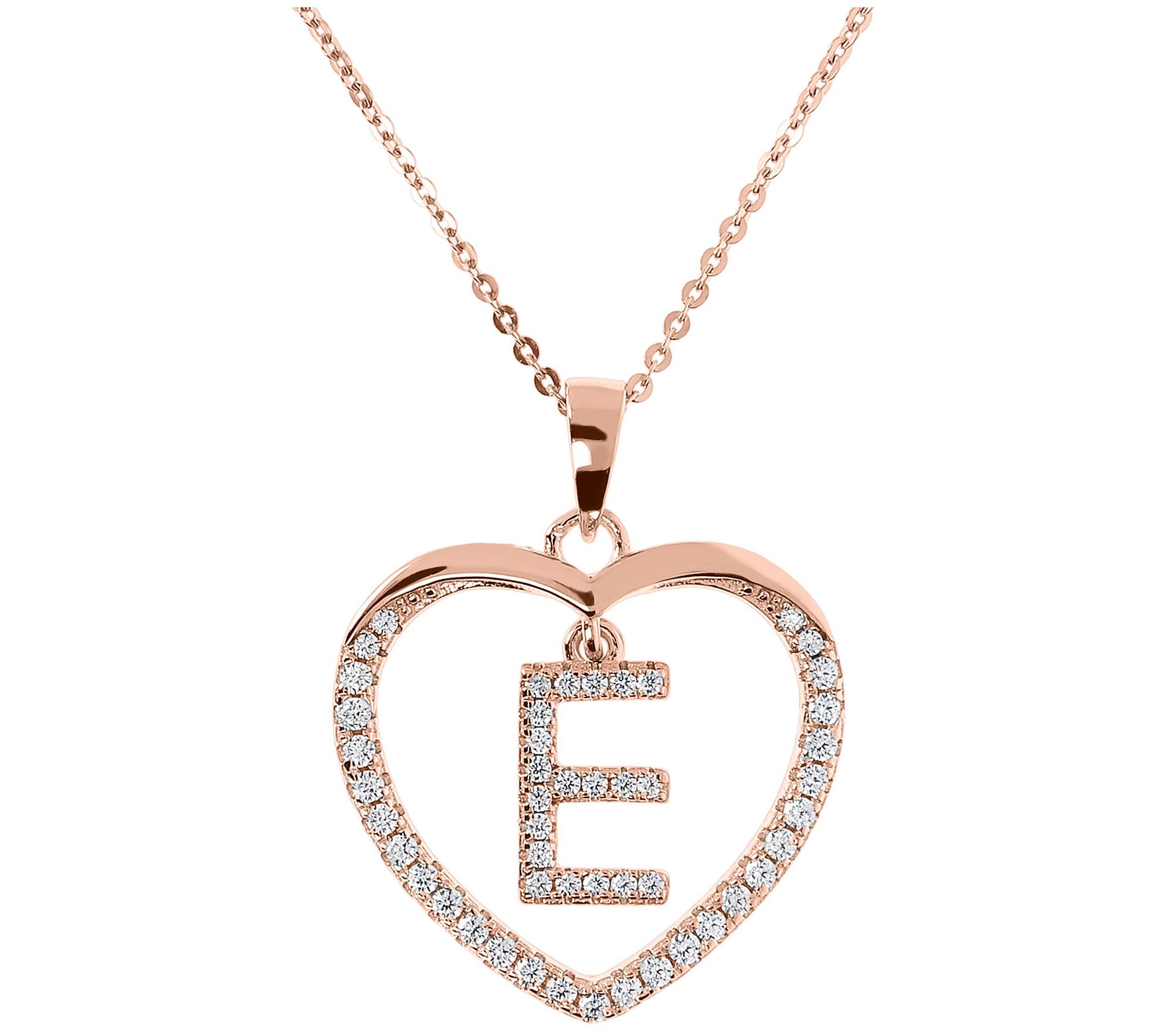 Diamonique 14K Rose Clad Initial Heart Pendant/ Chain