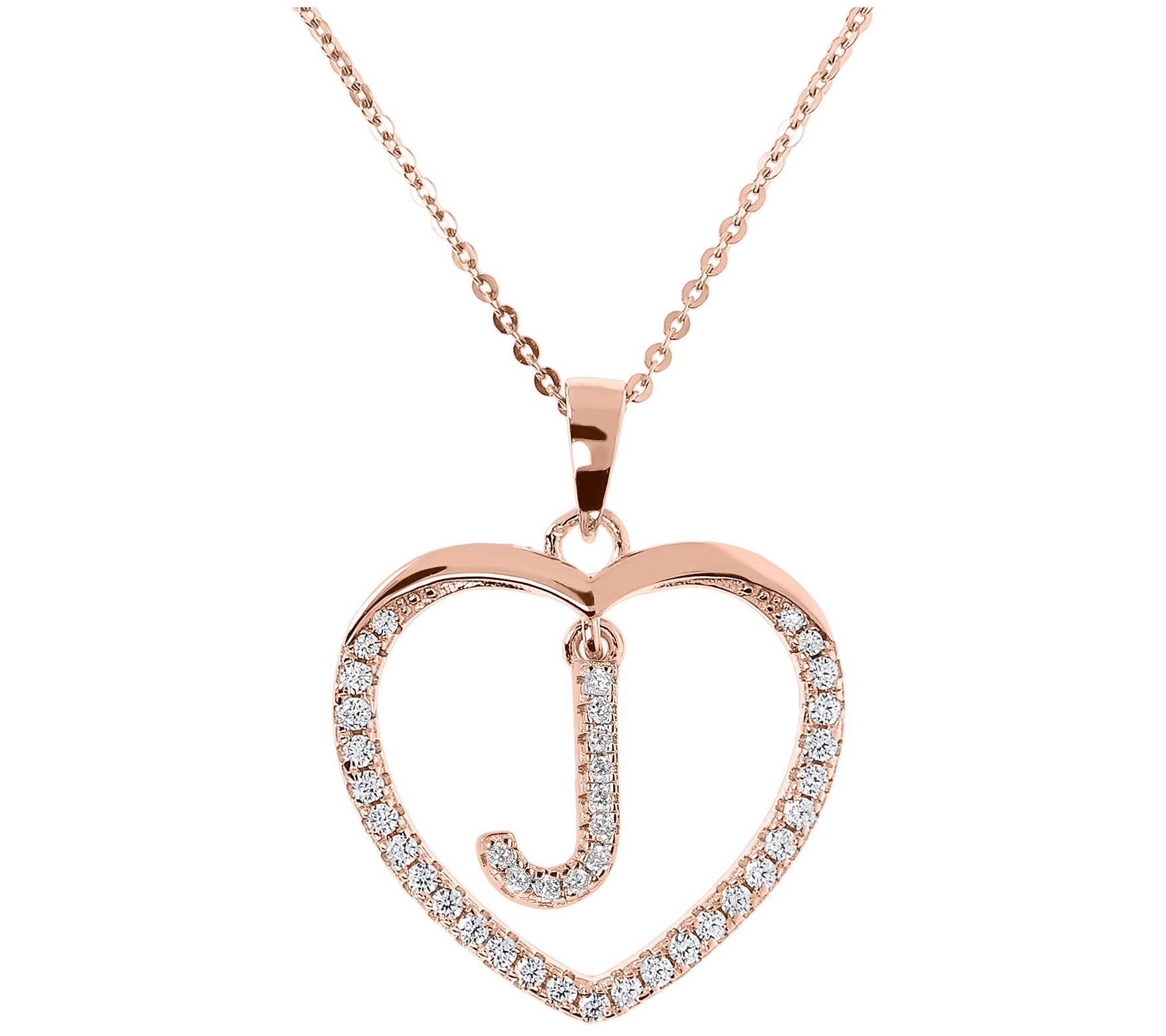 Diamonique 14K Rose Clad Initial Heart Pendant/ Chain