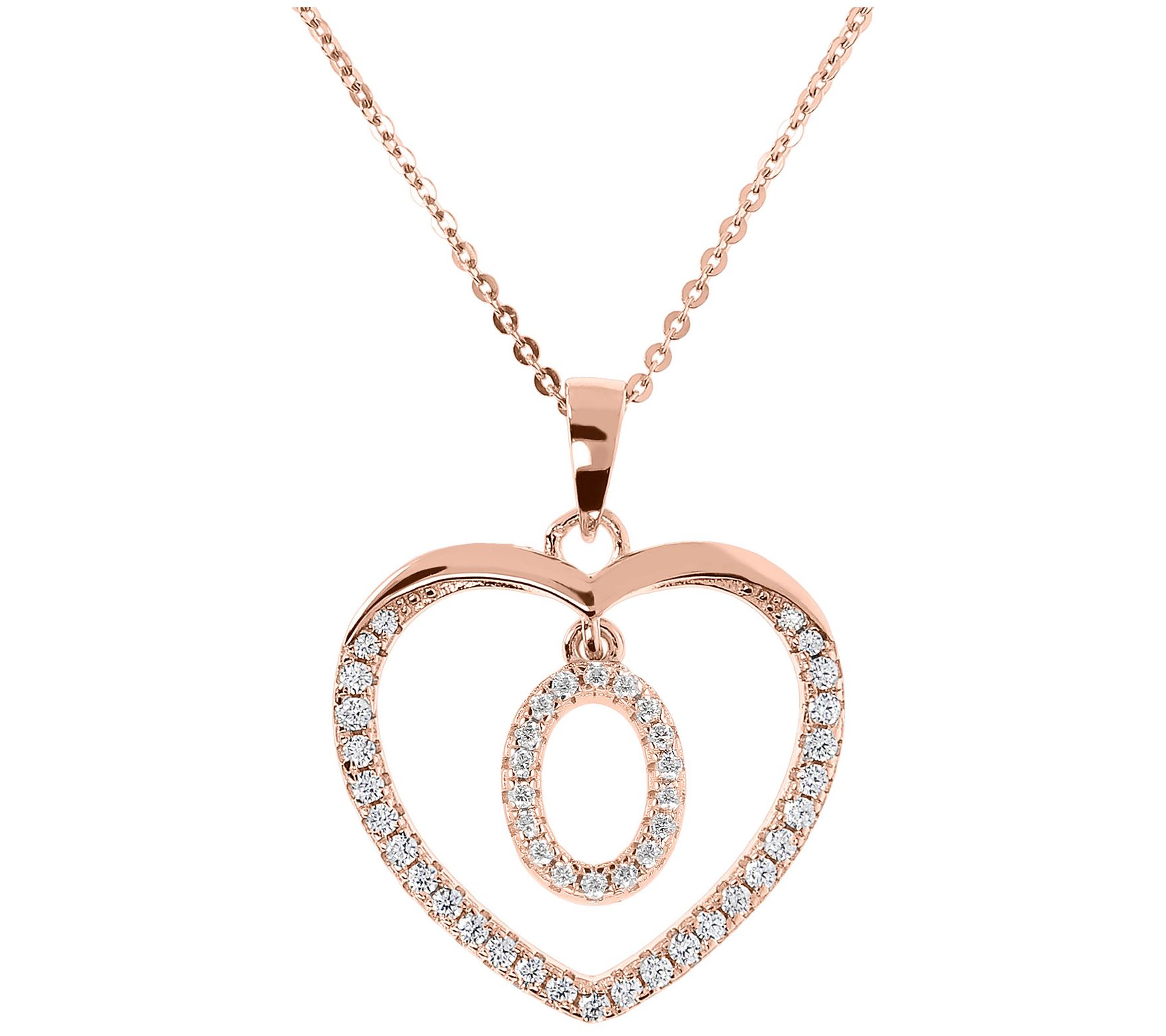 Diamonique 14K Rose Clad Initi al Heart Pendan t w/ Chain