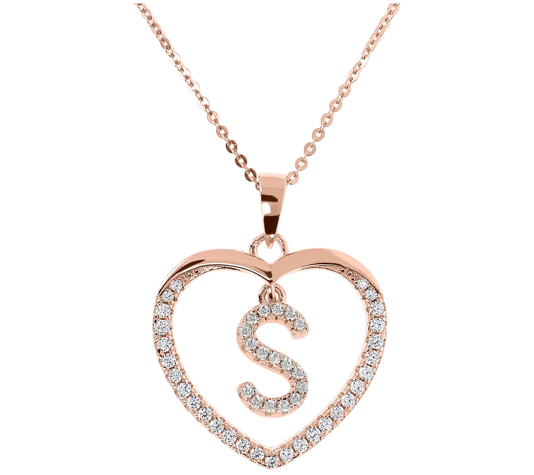 Diamonique 14K Rose Clad Initi al Heart Pendan t w/ Chain