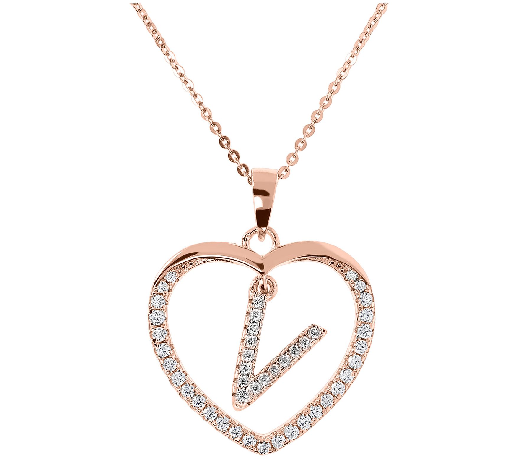 Diamonique 14K Rose Clad Initi al Heart Pendan t w/ Chain