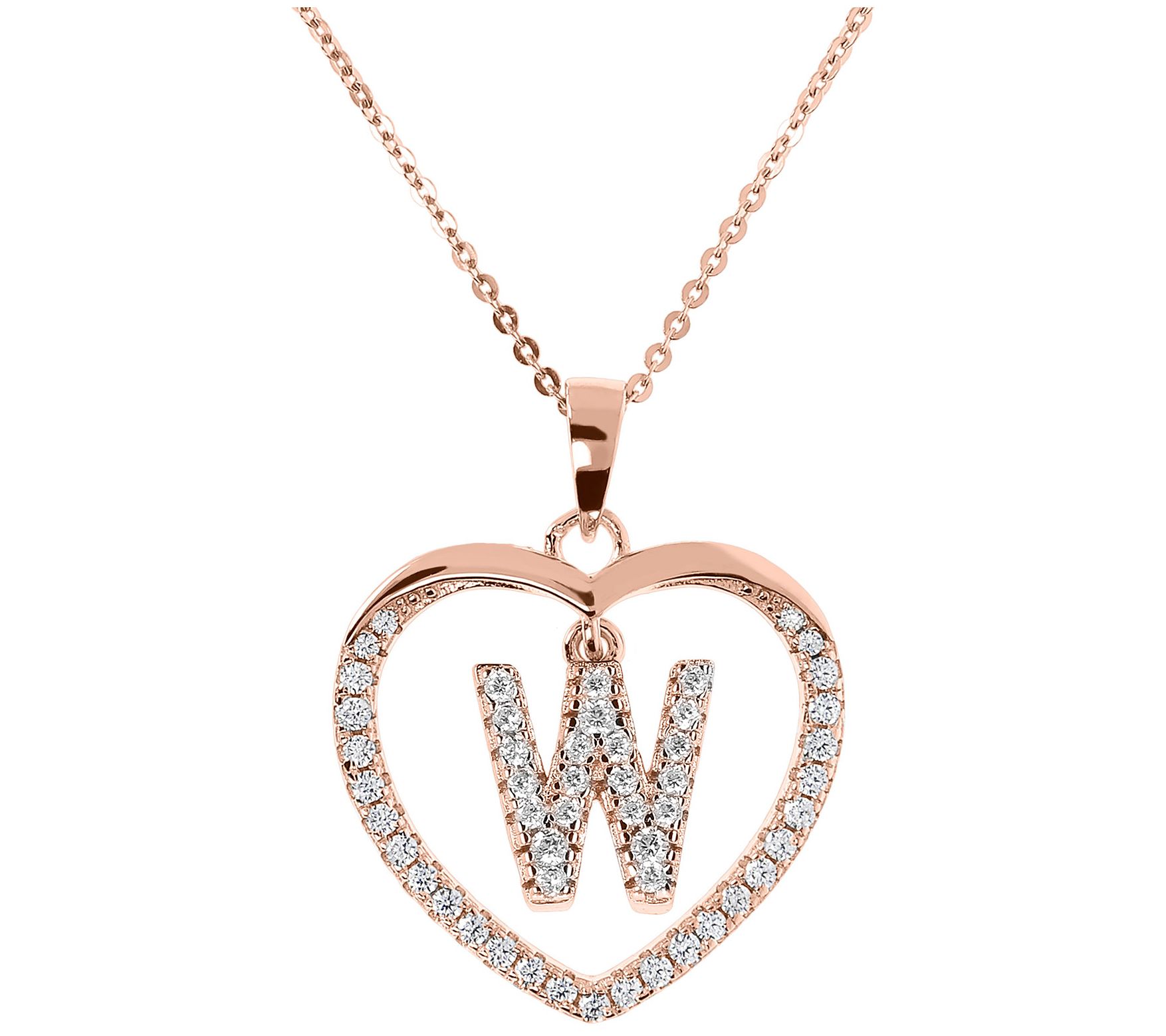 Diamonique 14K Rose Clad Initi al Heart Pendan t w/ Chain