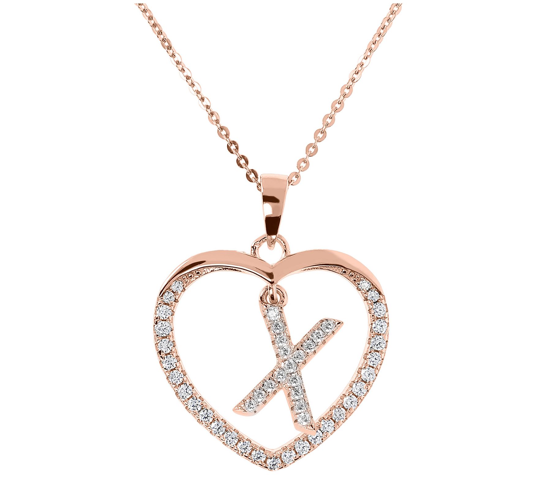 Diamonique 14K Rose Clad Initi al Heart Pendan t w/ Chain