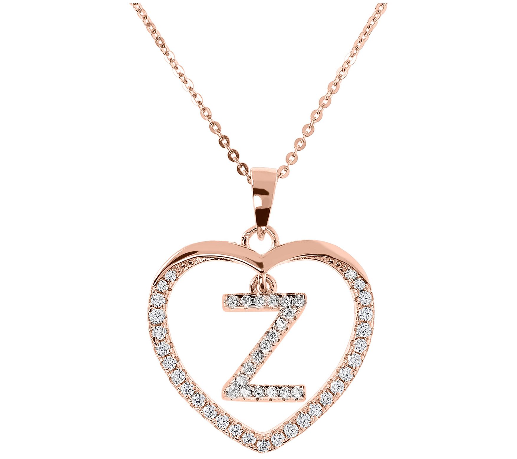 Diamonique 14K Rose Clad Initi al Heart Pendan t w/ Chain