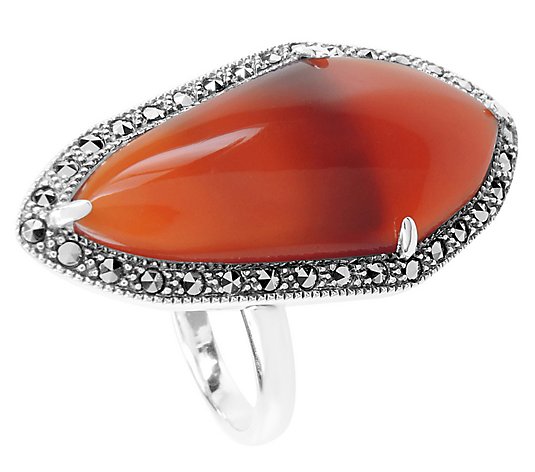 Suspicion Sterling Marcasite & Red Agate Adjustable Ring
