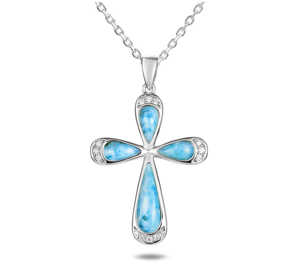 Alamea Sterling Silver Larimar Cross Pendant w/Chain - QVC.com