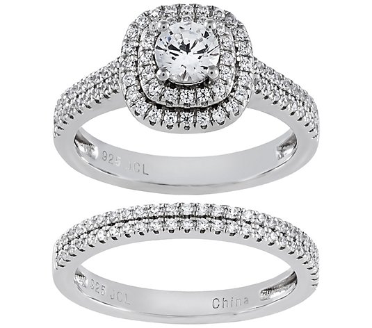Diamonique 1.80 cttw Double Halo Bridal Ring Set, Sterling