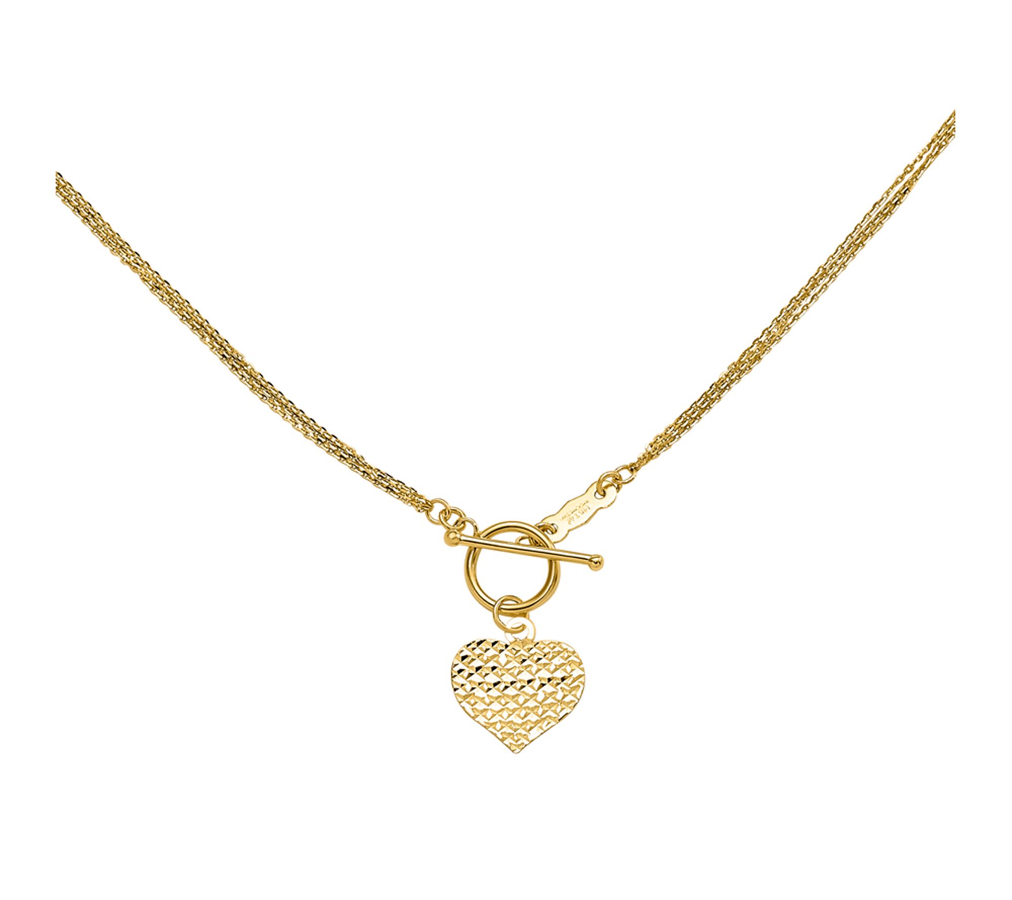 14K Gold Textured Heart Toggle Necklace, 2.0g - QVC.com