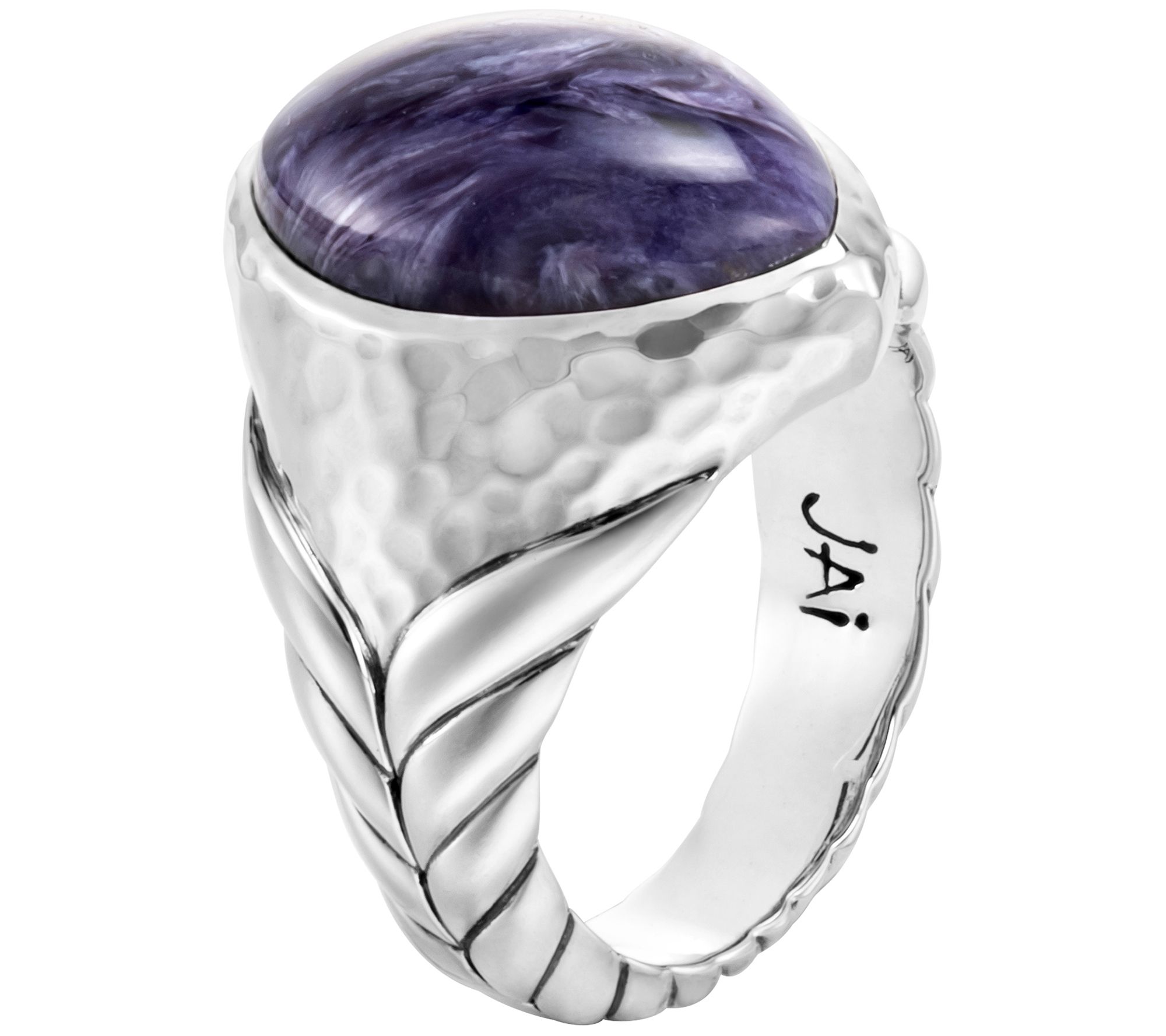JAI Sterling Silver Charoite Cabochon Ring