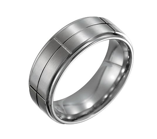 Steel By Design Men's 8mm Steel Grooved Satin Polished Ring