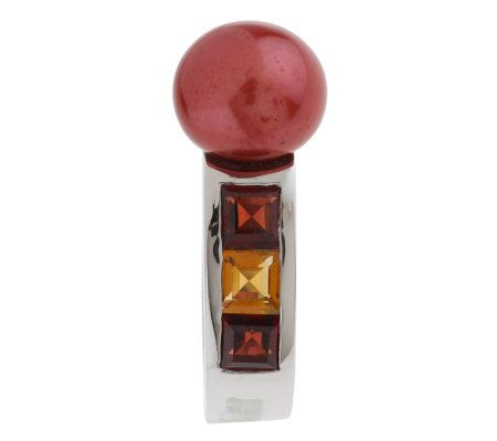 Honora Sterling Cultured Pearl 9.5mm Button & Gemstone 2.05 ct tw Ring ...