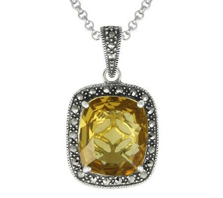 Suspicion Marcasite Sterling Quartz Pendant w/Chain