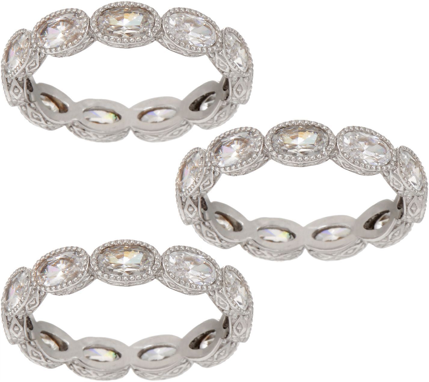 Judith Ripka Sterling or 14K Clad Set of 3 Oval Diamonique Band Rings ...