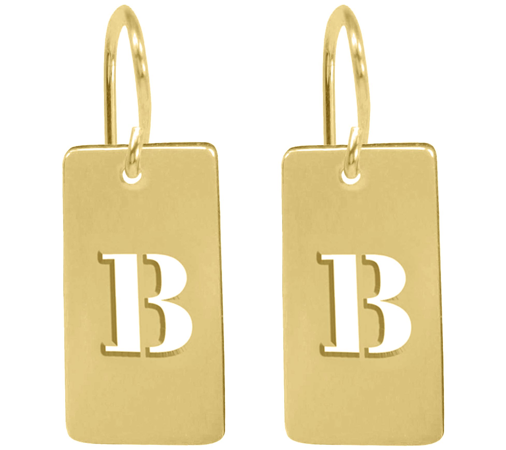 14K Yellow Gold Plated Sterling Silver Initial Tag Earrings