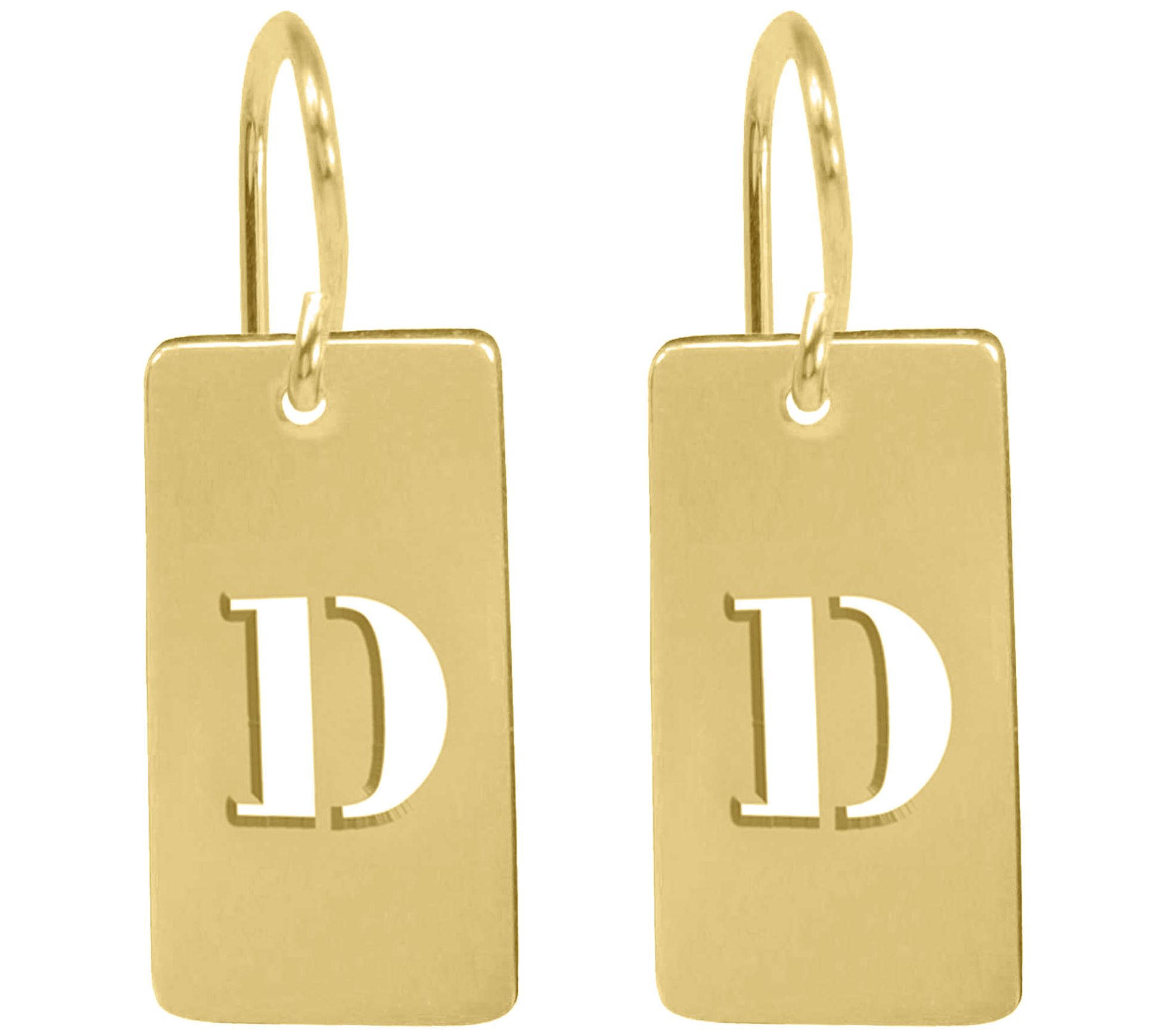 14K Yellow Gold Plated Sterling Silver Initial Tag Earrings