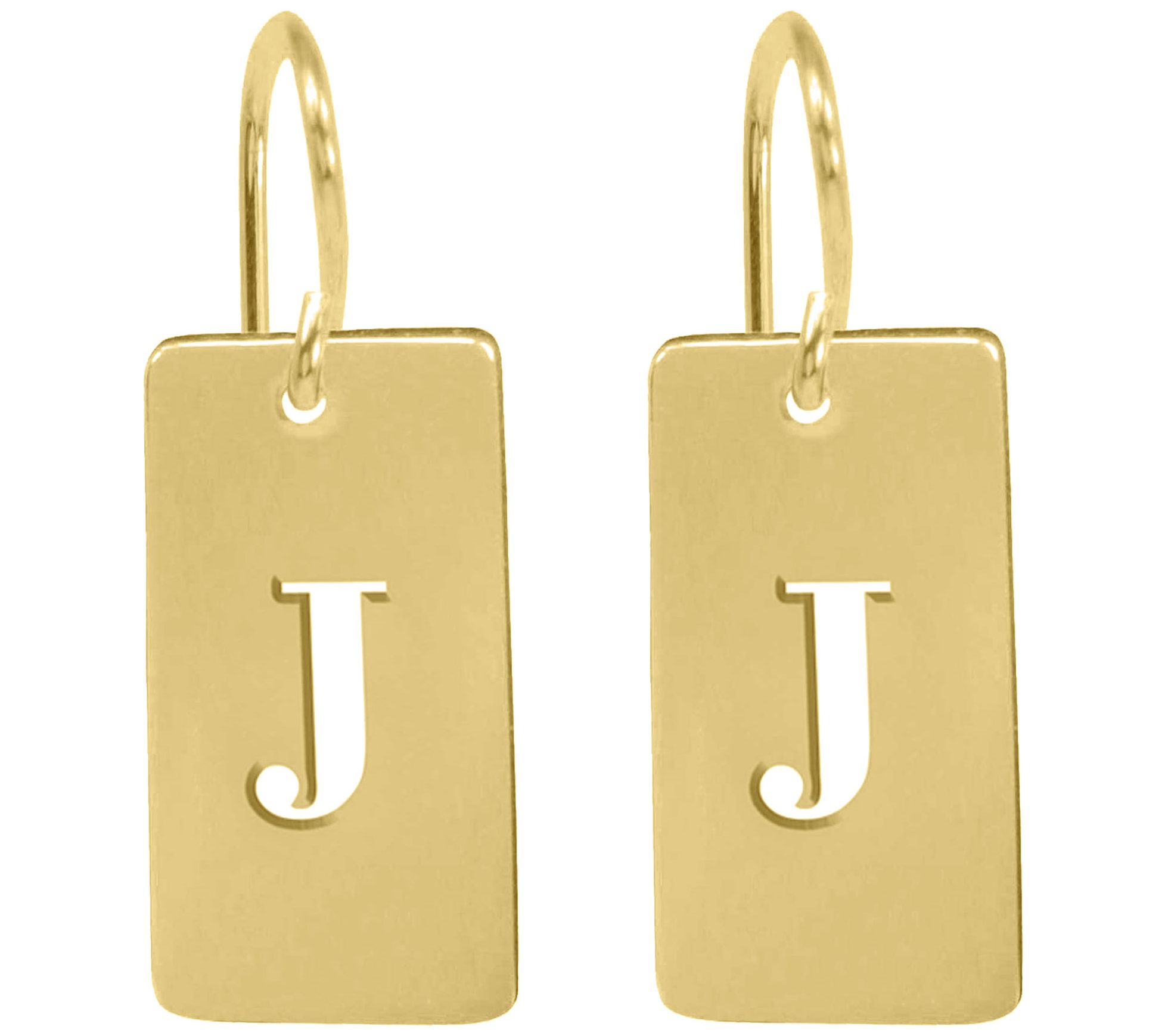 14K Yellow Gold Plated Sterling Silver Initial Tag Earrings