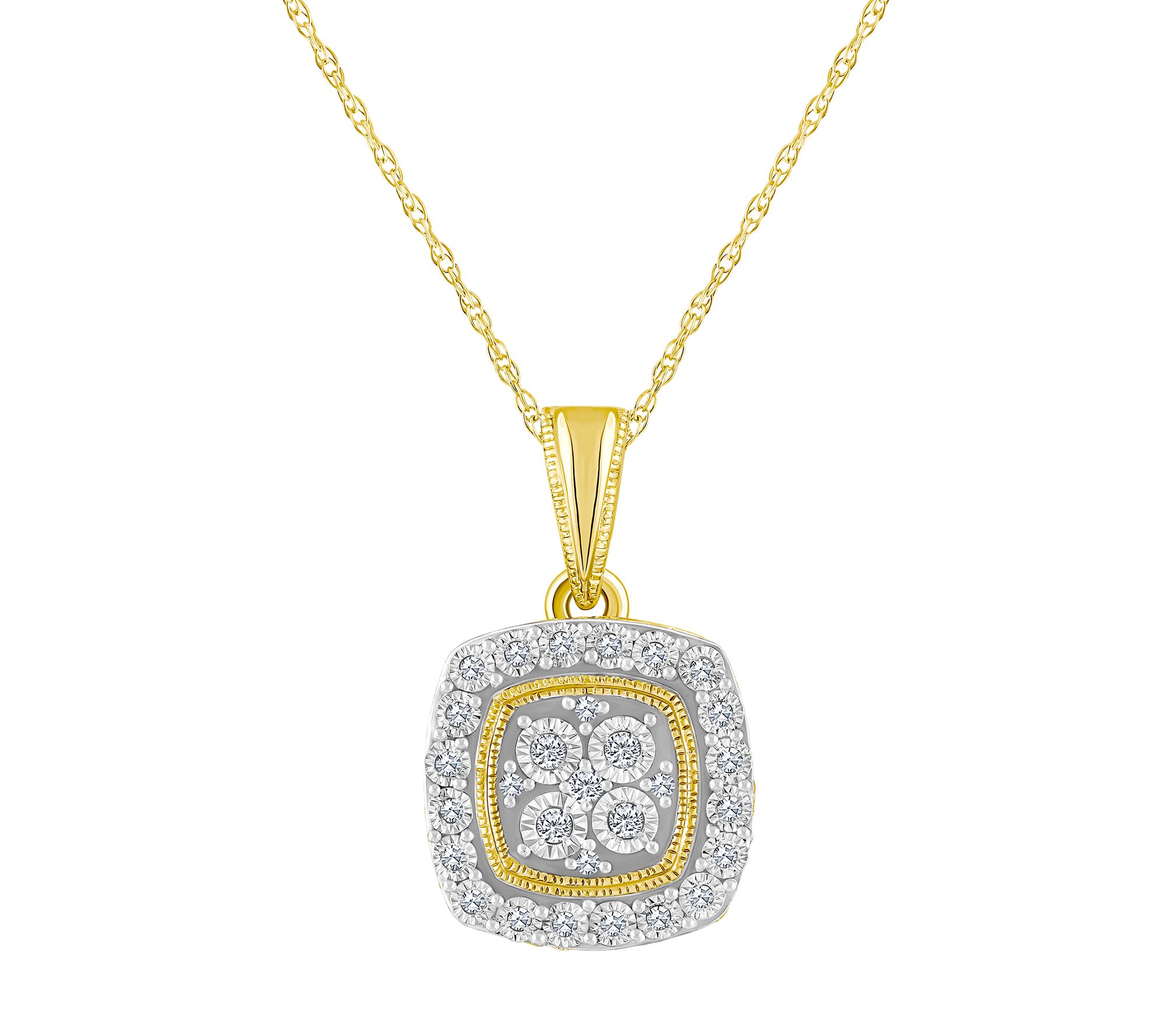 Affinity 0.10 cttw Diamond Square Pendant w/ Ch ain, 14K Gold