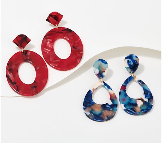 Attitudes by Renee Set of 2 Burst of Color Resin Earrings