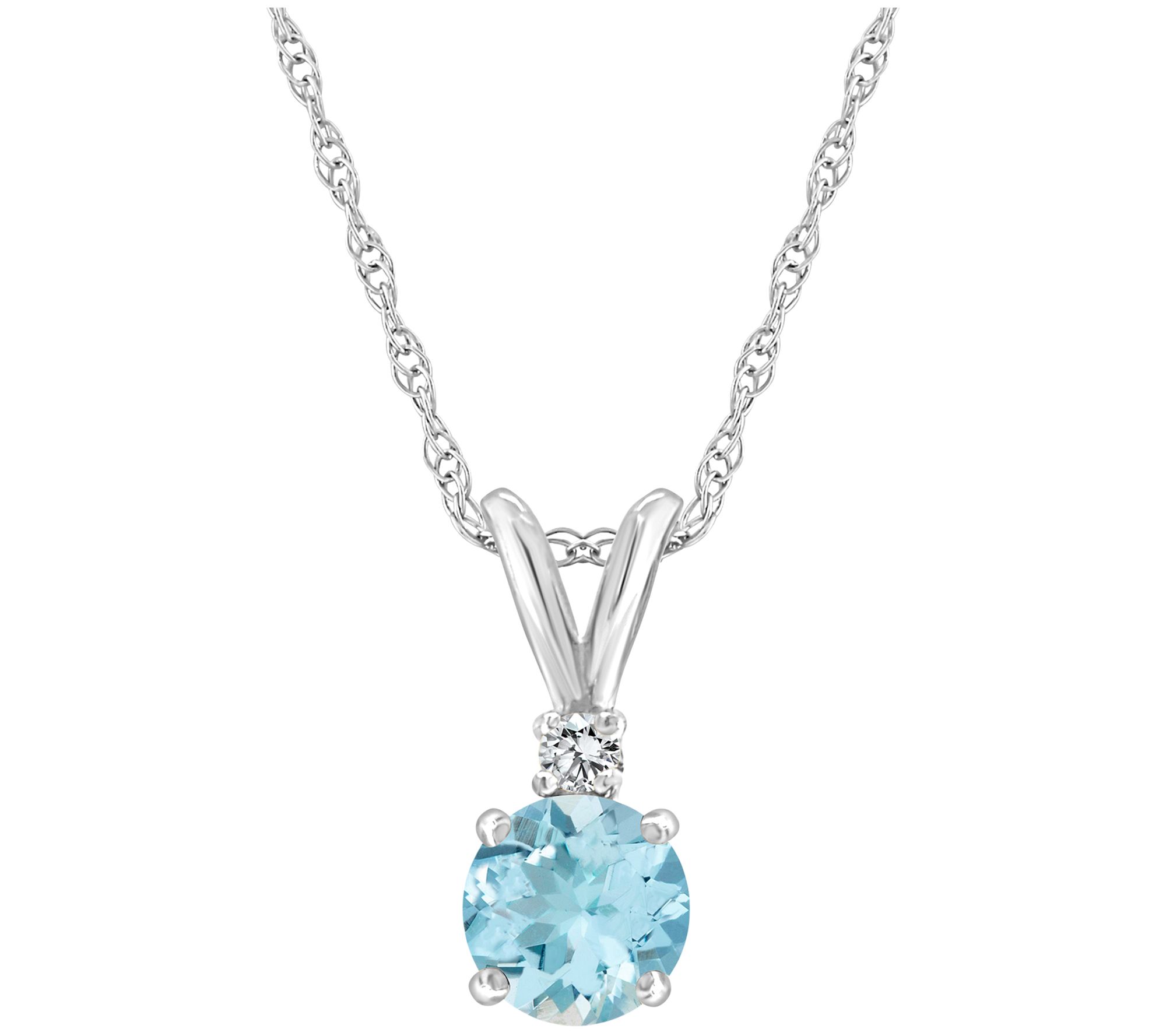 14K 0.45 cttw Aquamarine & Diamond Accent Pendant w/ Chain