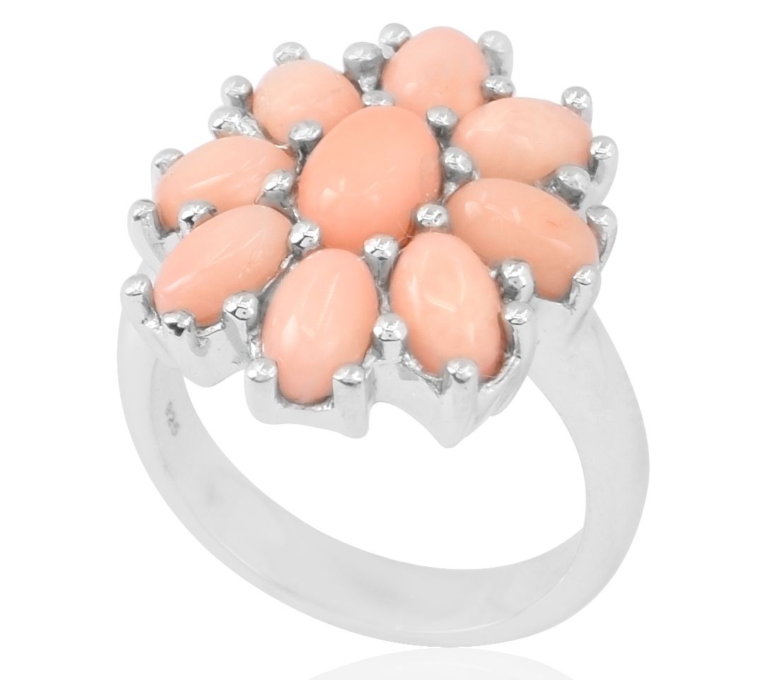 Sterling Silver Pink Coral Flower Ring