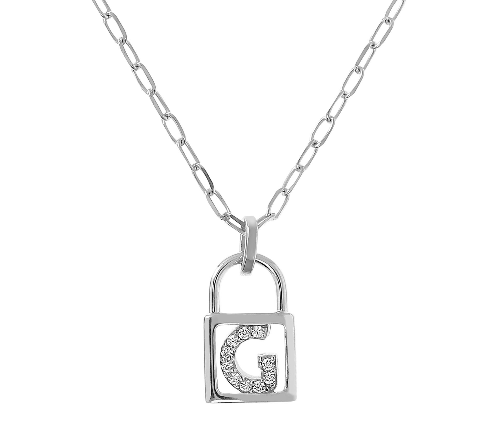 Diamonique Initial Lock Pendant w/ Paperclip Ch ain, Sterling