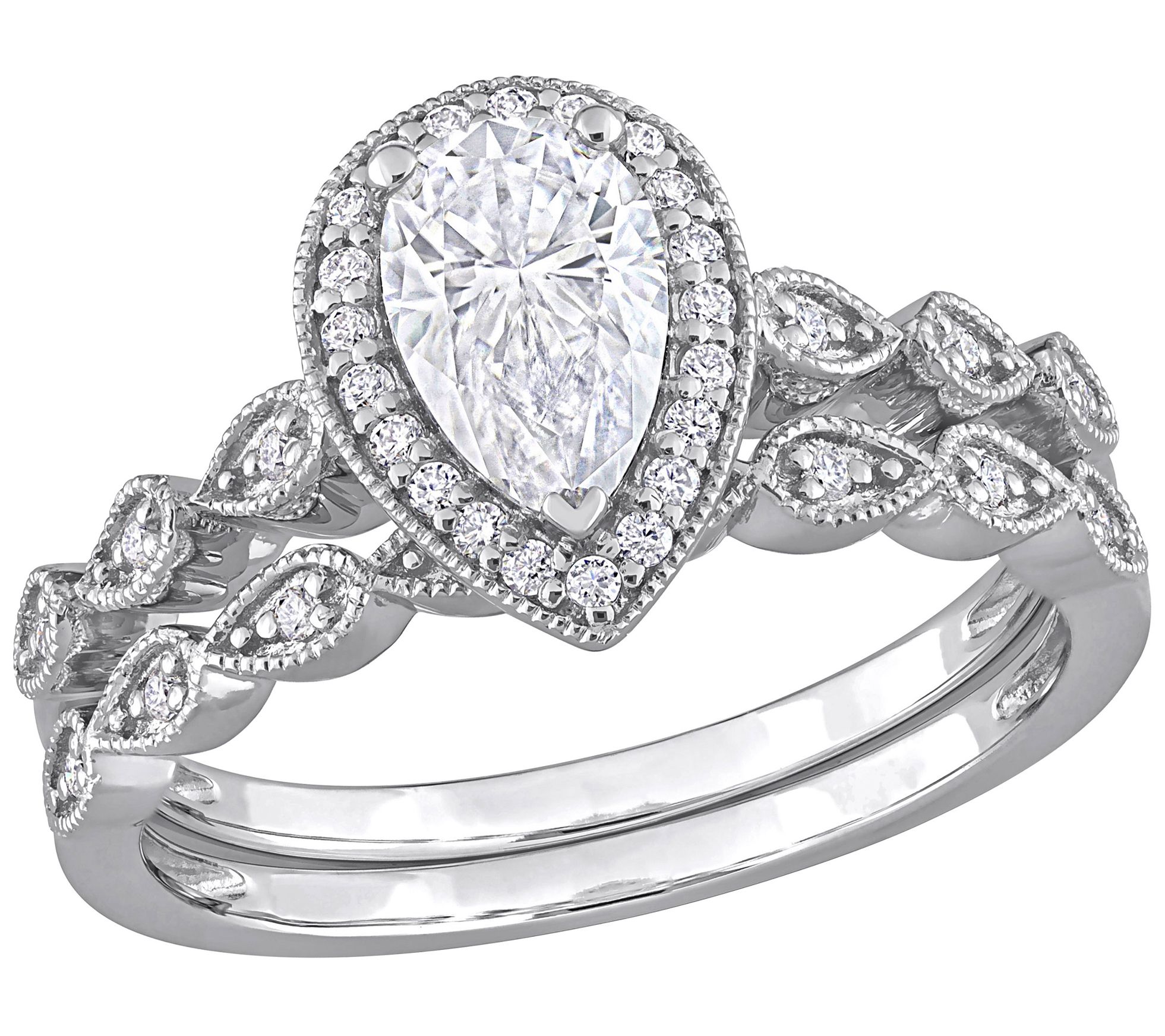 MoissanIce Moissanite 1.05 cttw Teardrop BridalRing Set