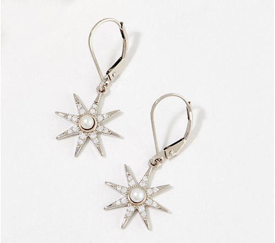 Diamonique x Jane Treacy Starburst Cultured Pearl Earrings, Sterl